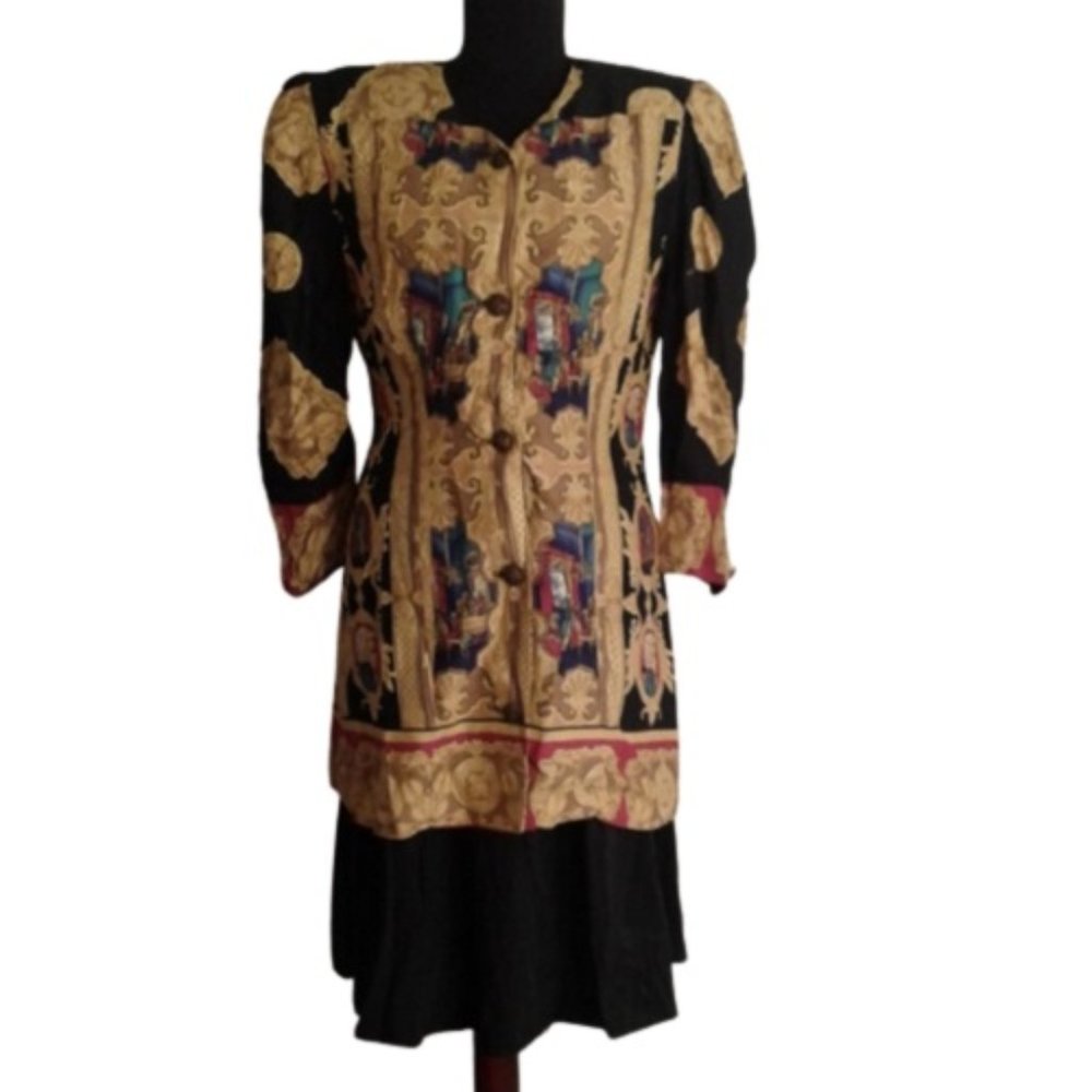 Kwai 10 tunic top Skirt set parlor music scenes Vintage Shoulder Pads Elegant